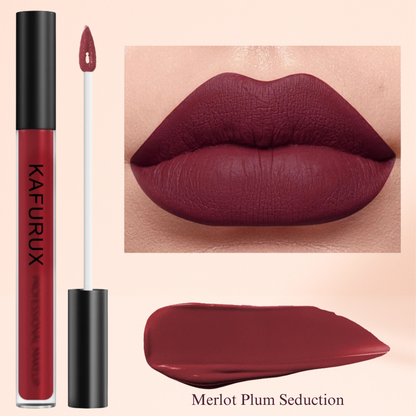 Merlot Plum Seduction – KAFURUX deep plum matte lipstick for romantic winter makeup