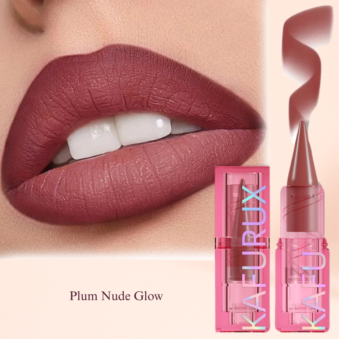 Plum Nude Glow shade of KAFURUX matte lipstick for elegant plum-toned lips