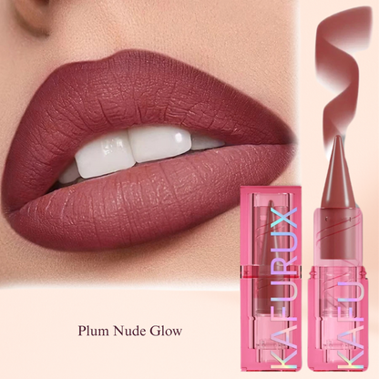 Plum Nude Glow shade of KAFURUX matte lipstick for elegant plum-toned lips