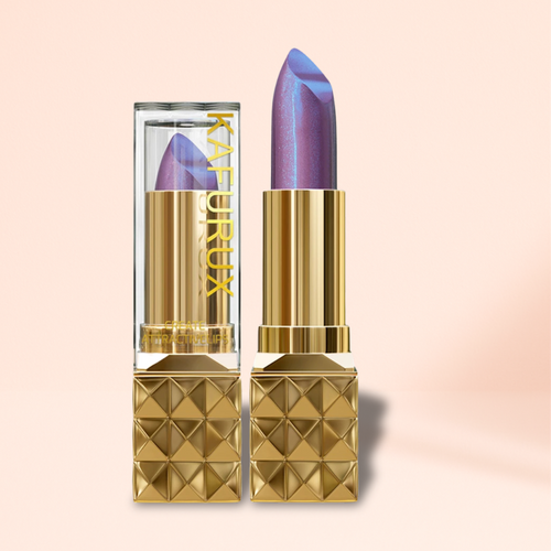 KAFURUX Purple Lipstick with Gold Packaging - Blue Shimmer Galaxy Glow Makeup Product Shot