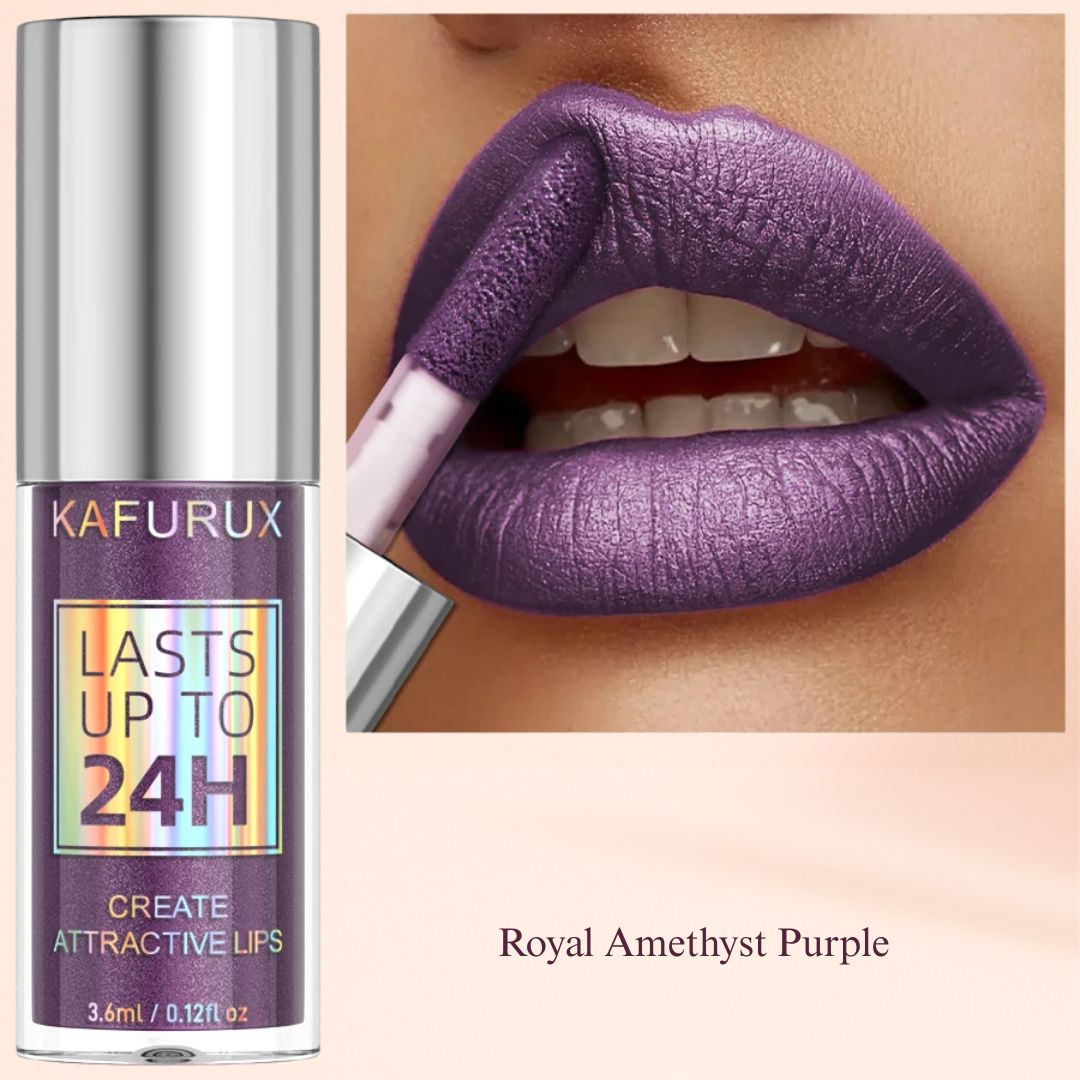 Royal Amethyst Purple gloss by KAFURUX – dramatic purple shimmer lip color for UK makeup