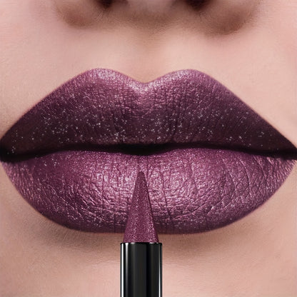 KAFURUX Pearlescent purple lipstick on lips – shimmering cool-tone lip crayon for UK party makeup