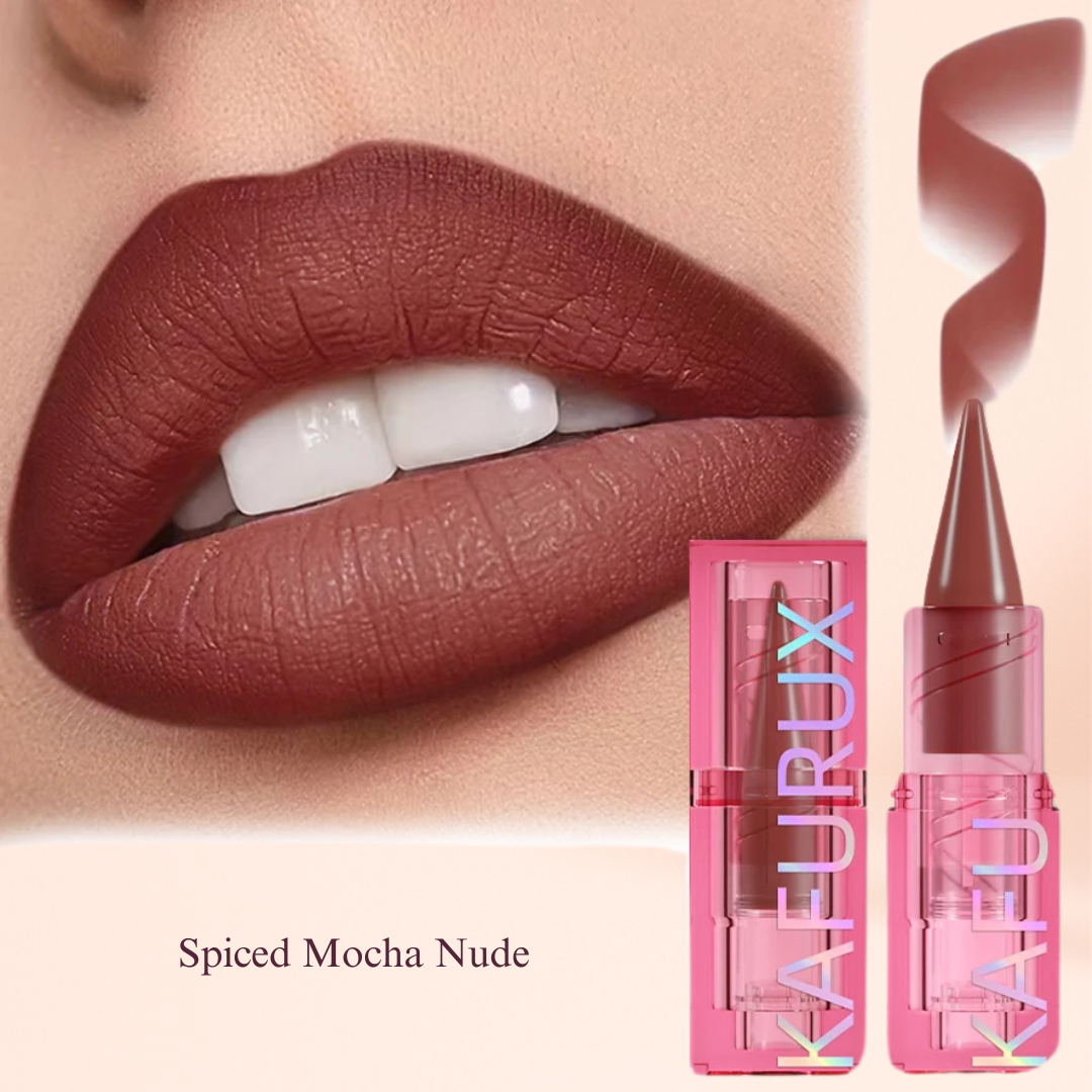 Spiced Mocha Nude matte lipstick pen by KAFURUX for neutral glam lips