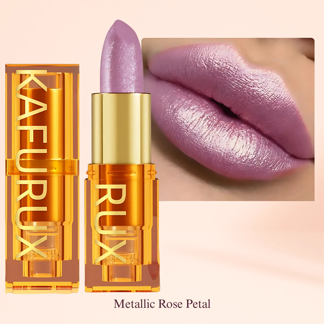 Metallic Rose Petal Lipstick in Soft Lavender Tone – KAFURUX Moisturizing High-Pigment Lipstick for Women – Long-Lasting, Non-Transfer – USA UK Europe